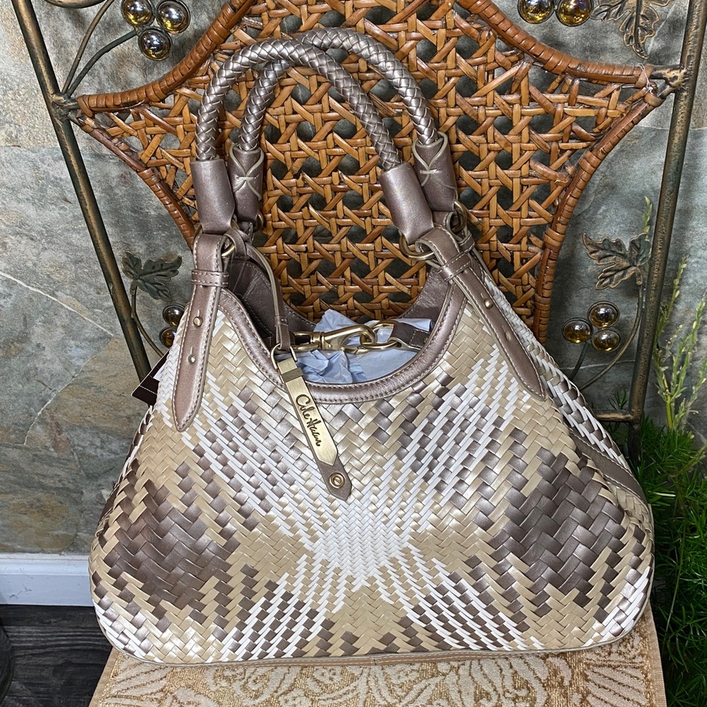 Cole Haan purse bag, satchel, metallic earthtones, new trending braided handles - Picture 13 of 14